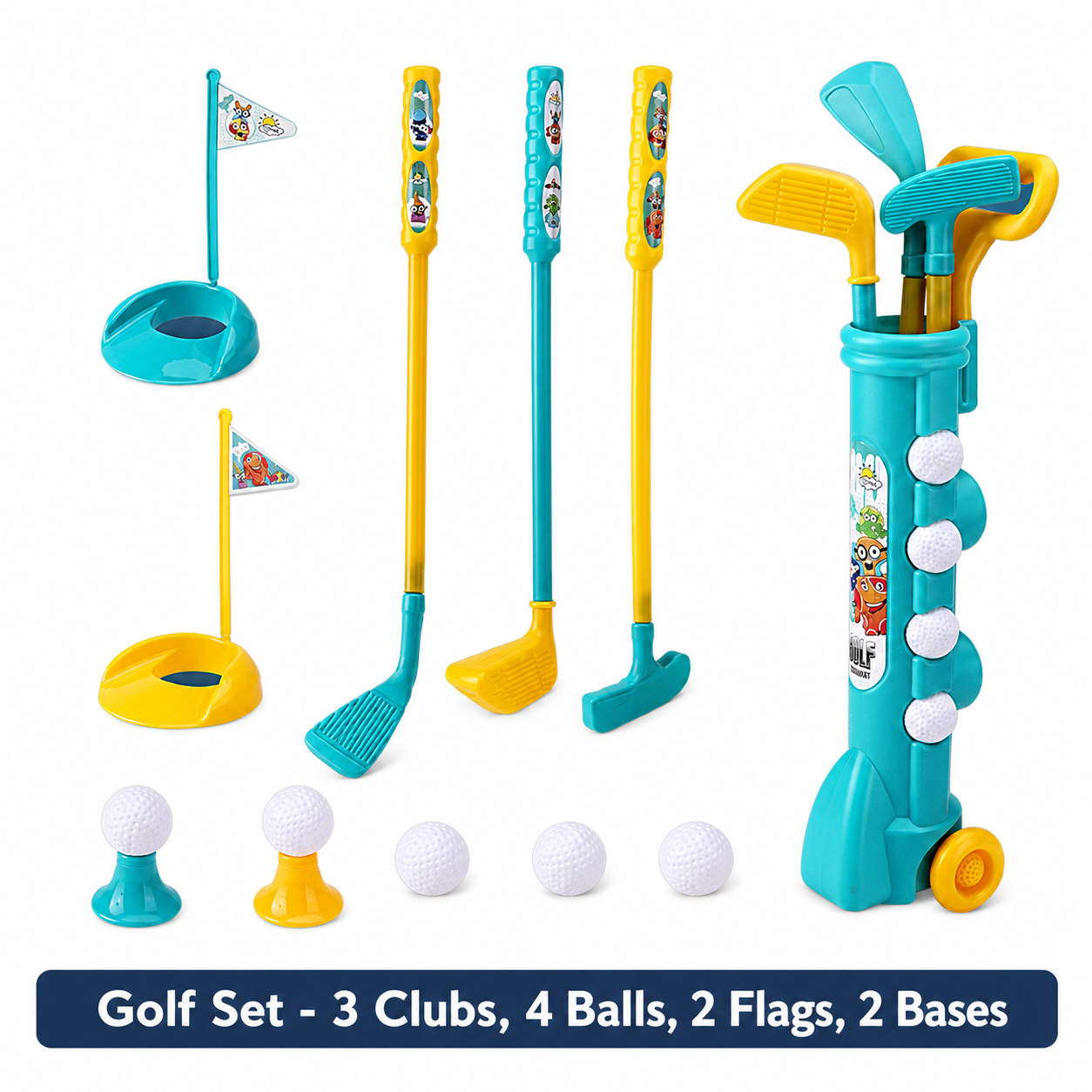 Children’s Golf Toy Set with 3 Clubs, 4 Balls, 2 Flags and Storage Trolley