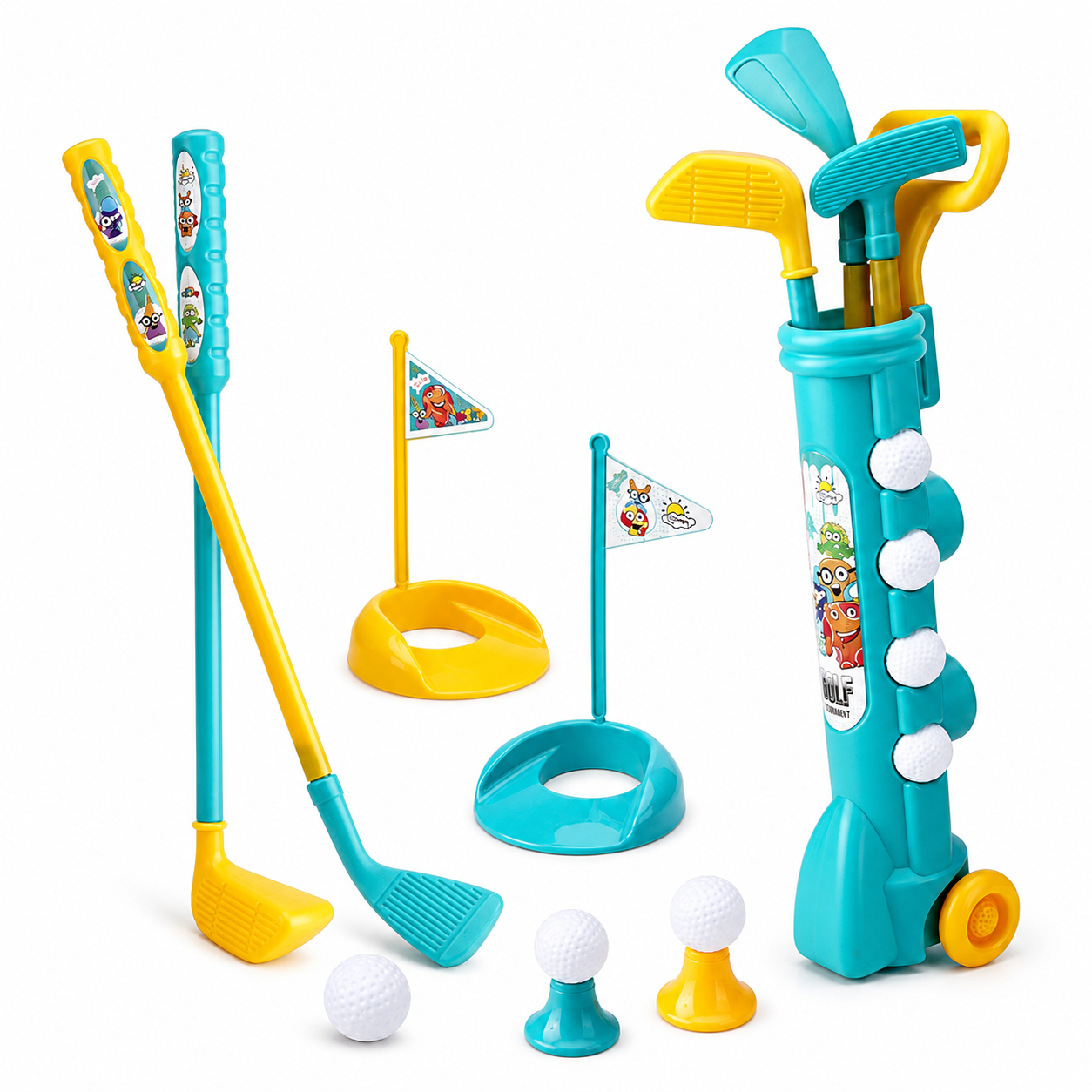 Children’s Golf Toy Set with 3 Clubs, 4 Balls, 2 Flags and Storage Trolley