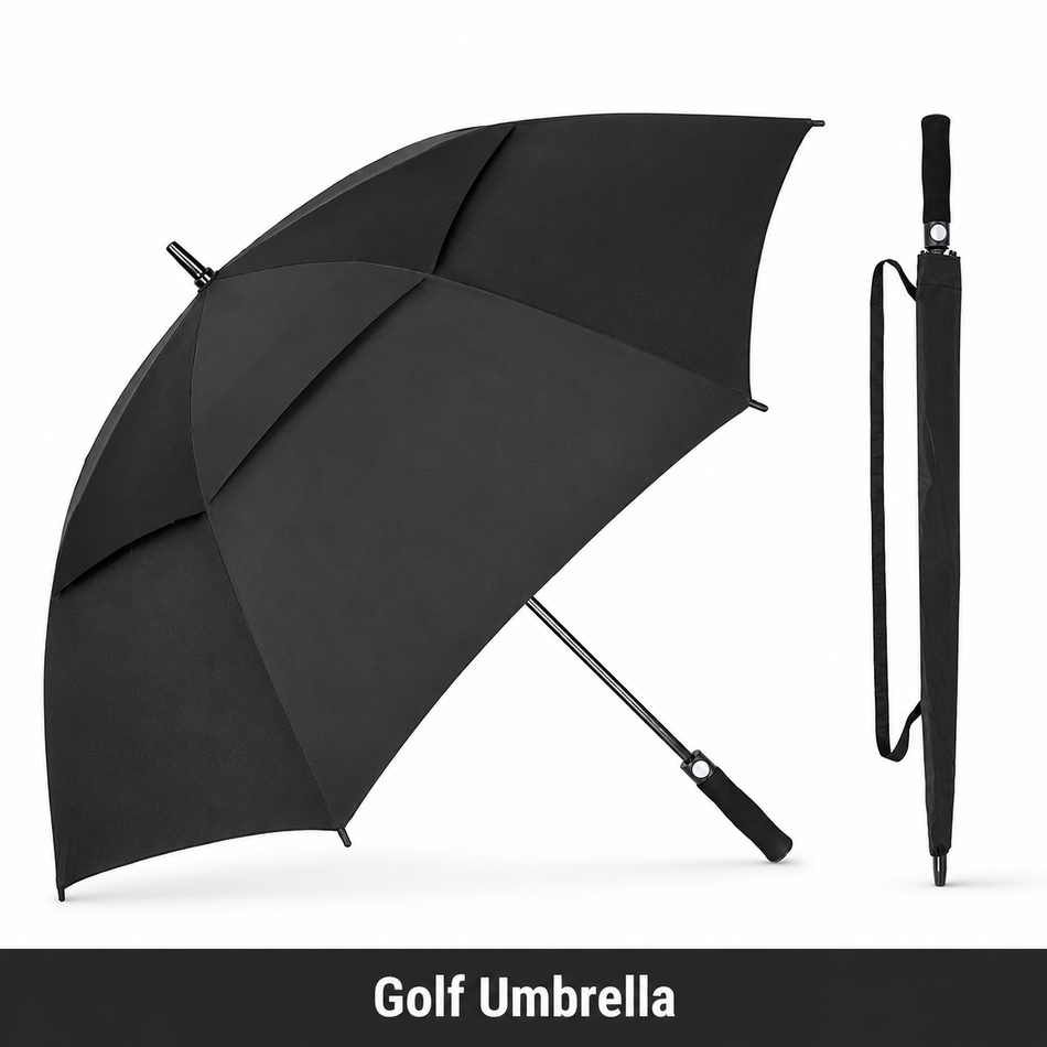 PARPLAY Large Black Golf Umbrella with Double Canopy and Fibreglass Frame