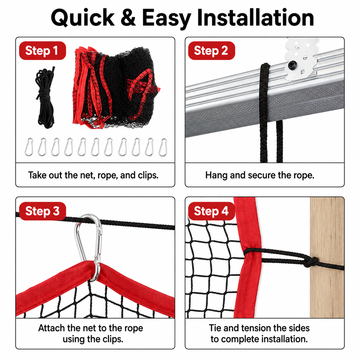 3m × 3m Golf Practice Impact Net with Rope and Carabiner Clips