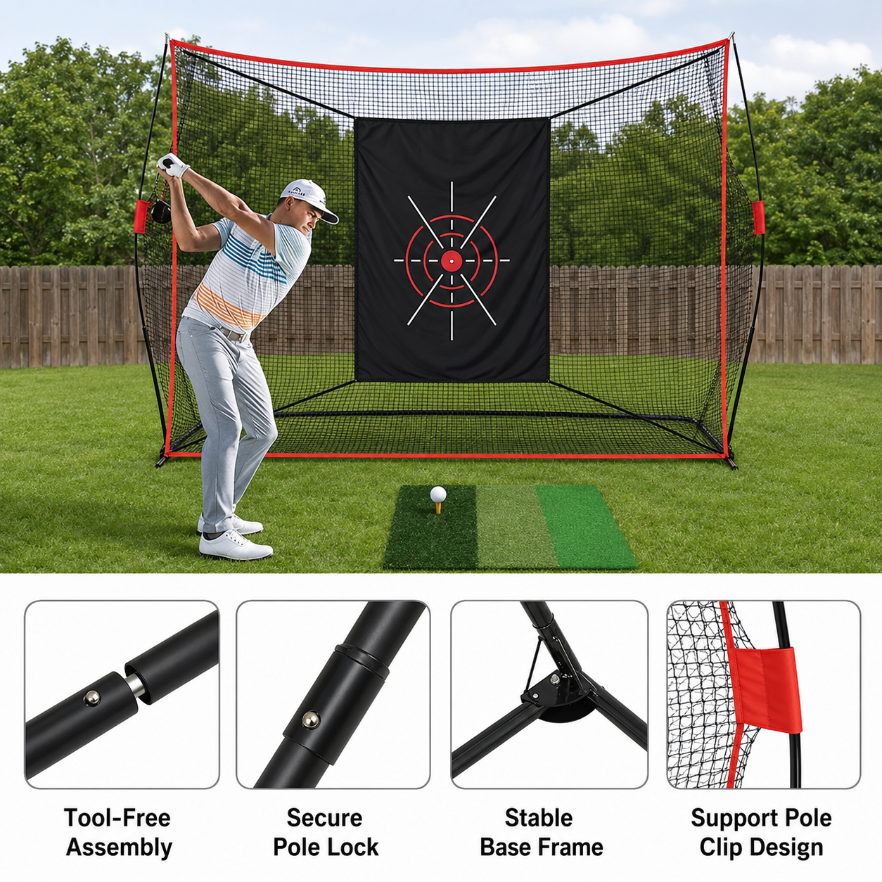 3m × 2.1m Golf Practice Net Set with Target Sheet and Carry Bag