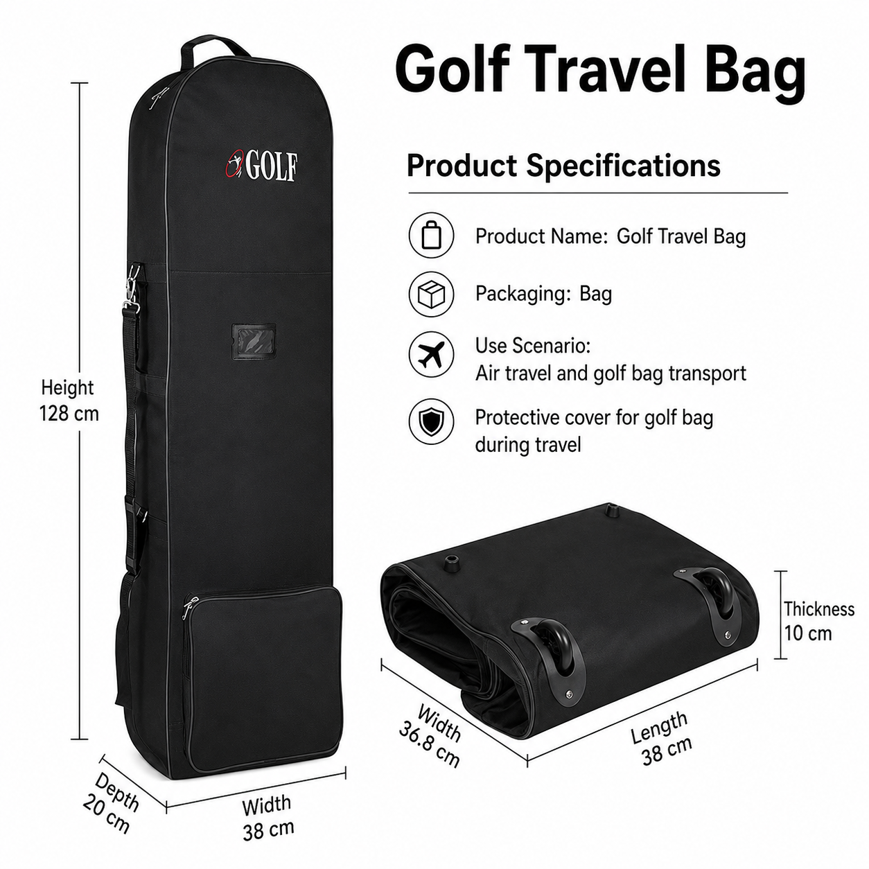 PARPLAY Golf Travel Bag with Wheels – Padded Airline Cover for Golf Clubs